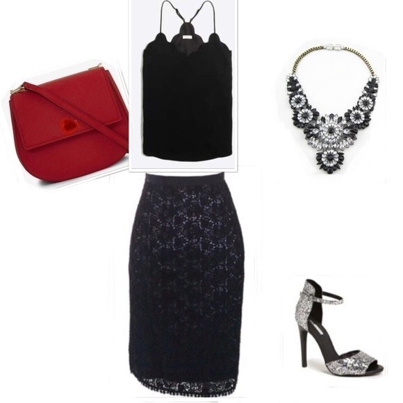 Rebecca Taylor Lace Overlay Black Pencil Skirt 4 - Picture 1 of 8